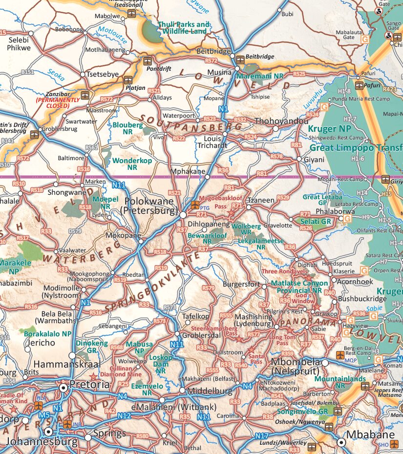 Tracks4Africa Wall Map of Southern Africa